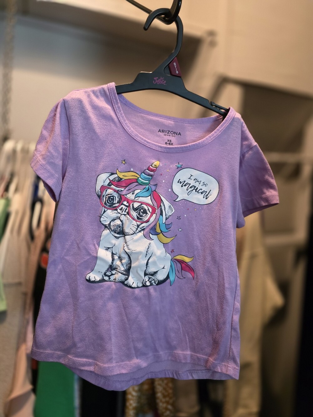 Arizona Girls Purple Unicorn Pug Graphic T-Shirt I Am Magical